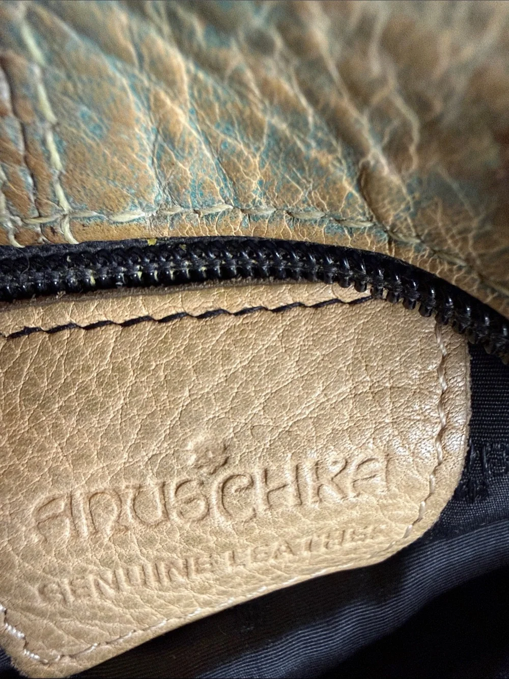 Anuschka Multitone Painted Leather Shoulder Bag in Brown and Green - Picture 4 of 4